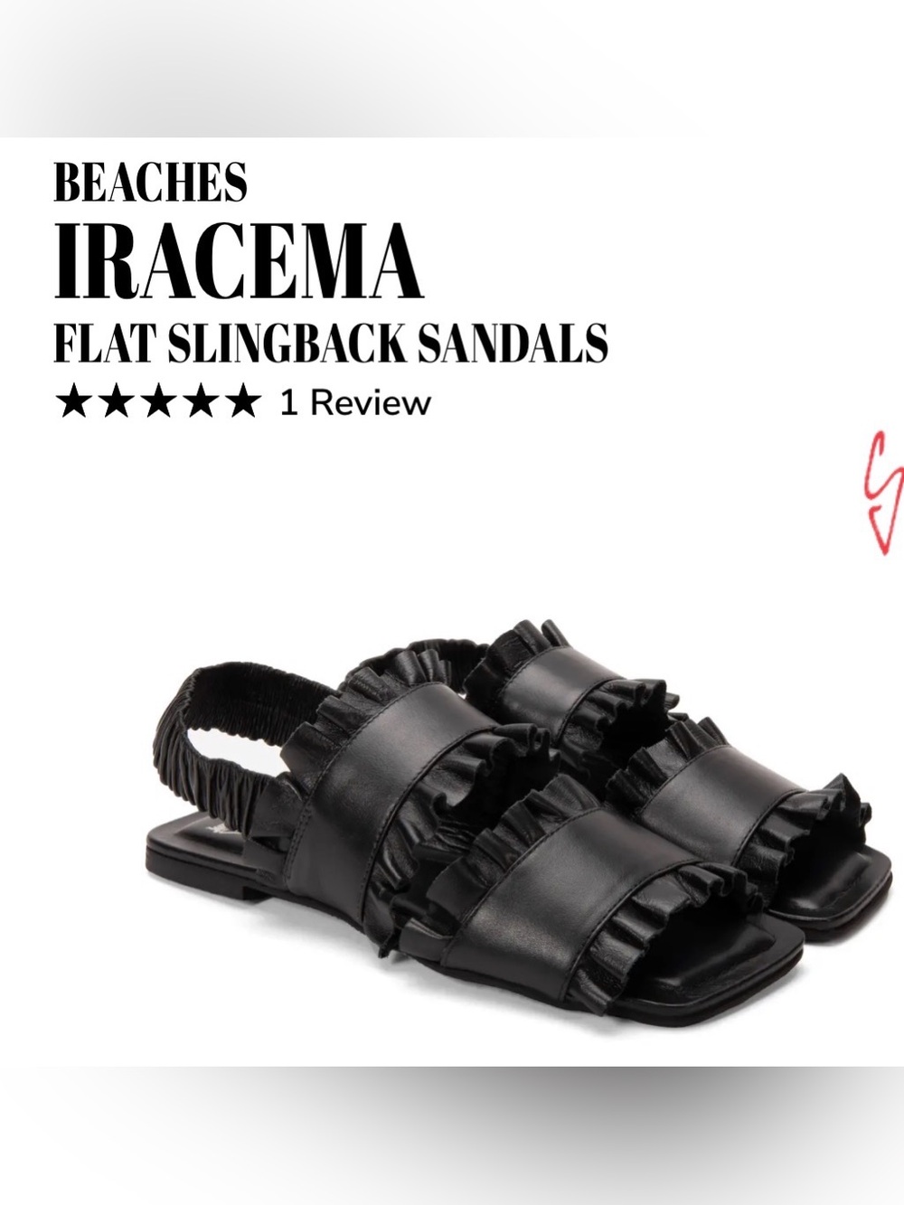 Fluevog EXCELLENT Beaches Iracema black leather ruffle flat slingback sandal- 8